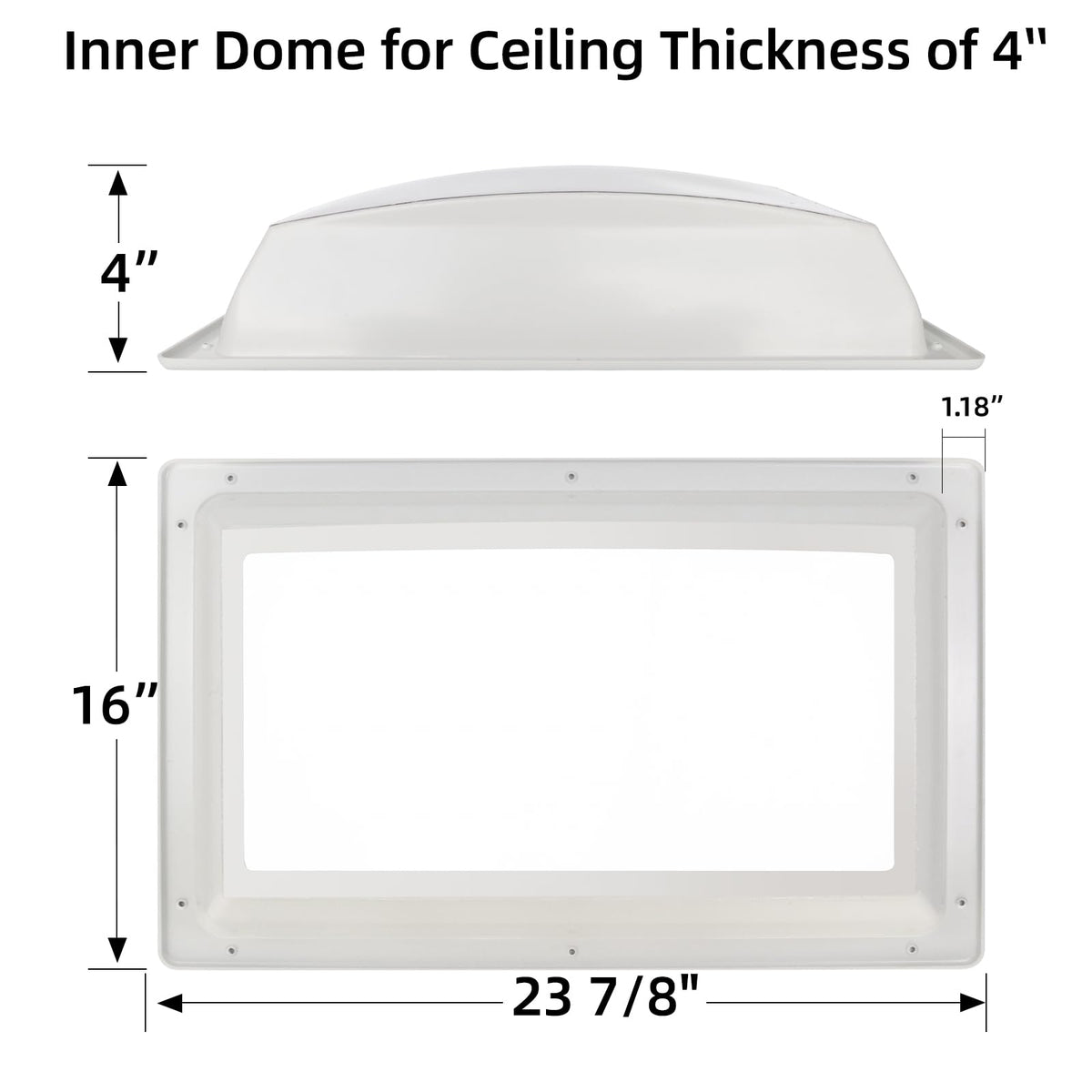 18" x 26" RV Shower Skylight Cover Outer Dome with Inner Dome and Sealant, White C610
