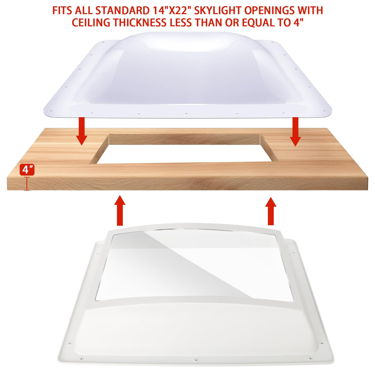 18" x 26" RV Shower Skylight Cover Outer Dome with Inner Dome and Sealant, White C610