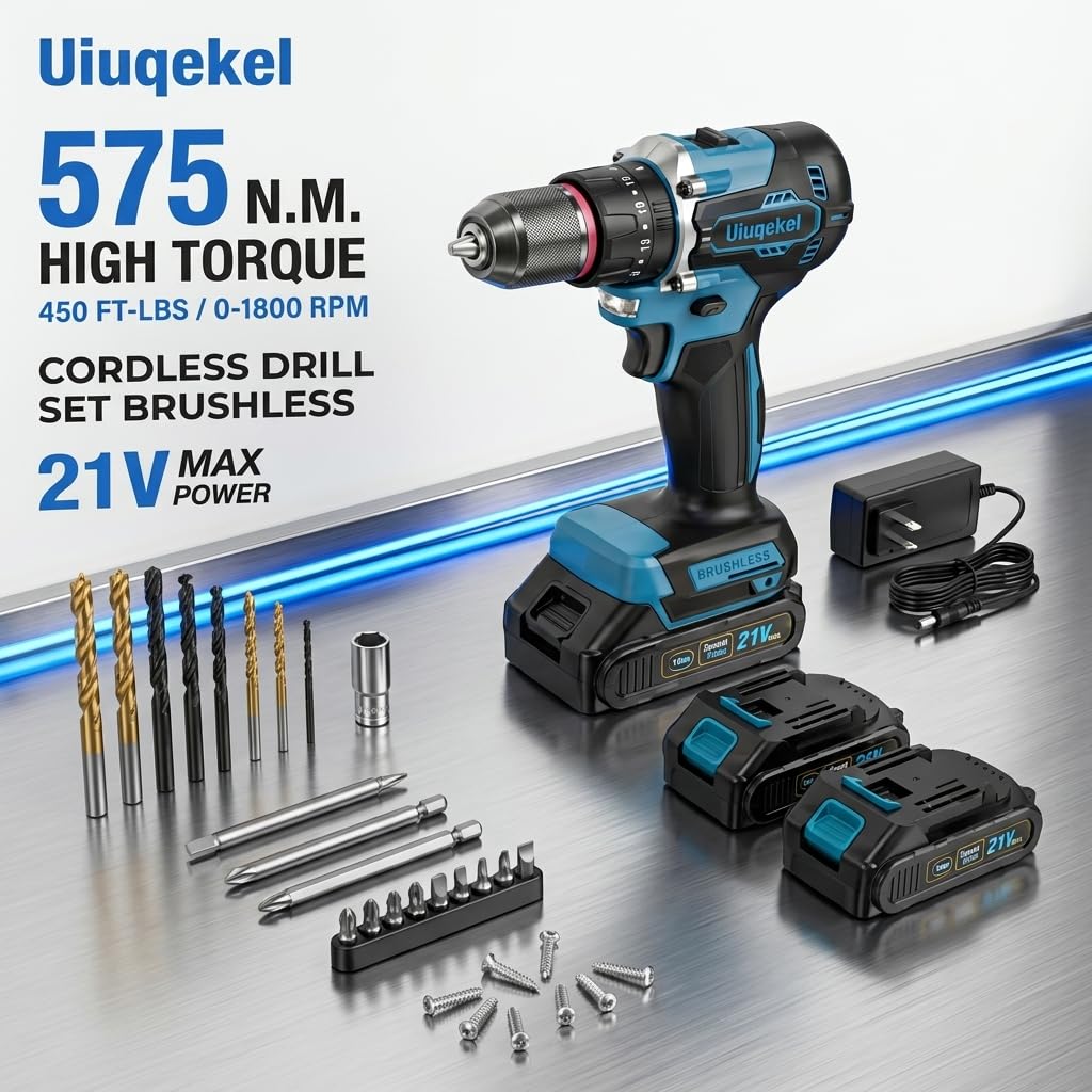 21V Brushless Cordless Drill Driver Kit with 2 Batteries & Charger J33835