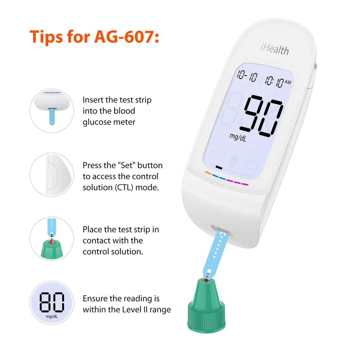 Blood Glucose Test Strips and Control Solution, 50 Count No Coding H129