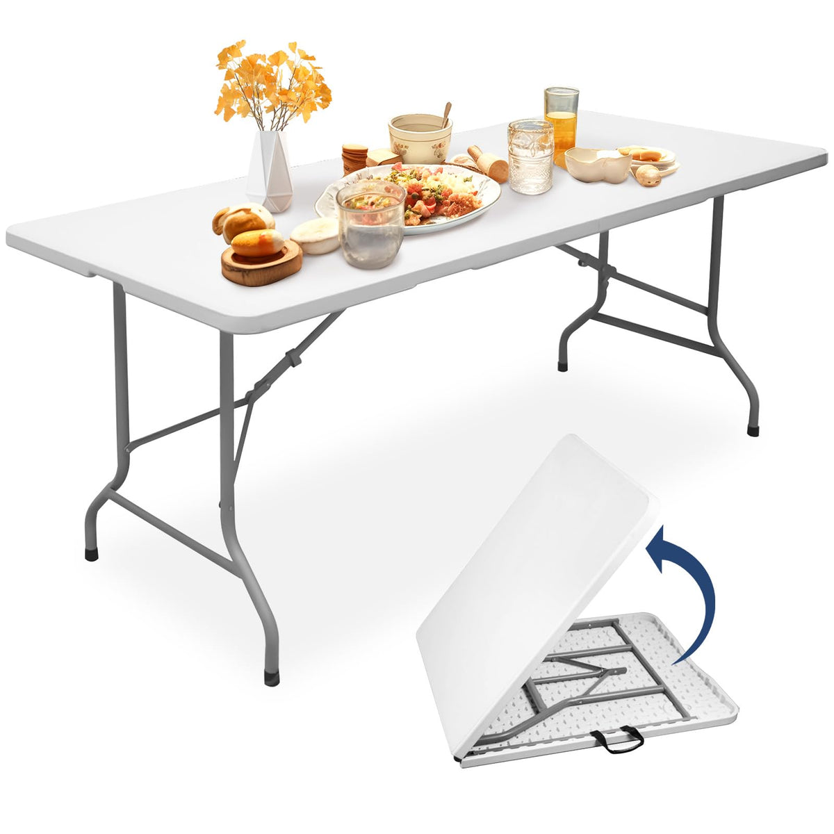 6ft Heavy Duty Foldable Plastic Table with Carrying Handle H710