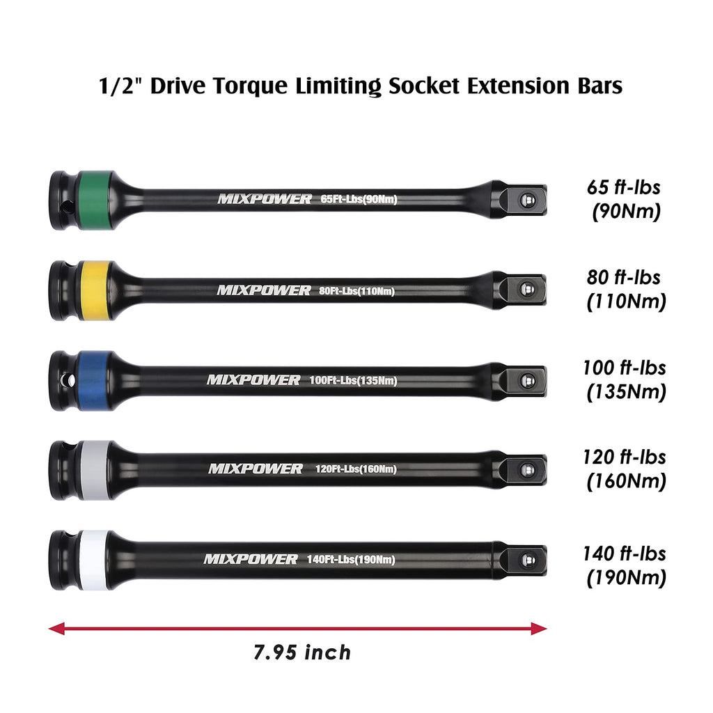 5 Piece 1/2" Drive Torque Limiting Socket Extension Bars K935319