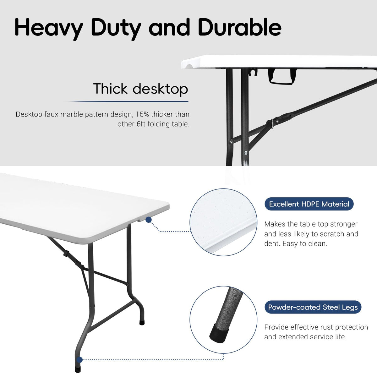 6ft Heavy Duty Foldable Plastic Table with Carrying Handle H710