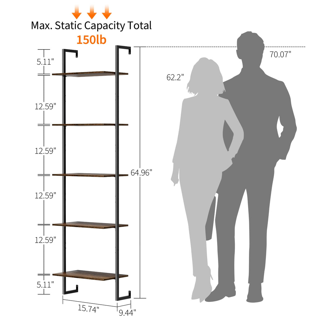 5 Tier Wall Mounted Bookshelf E320