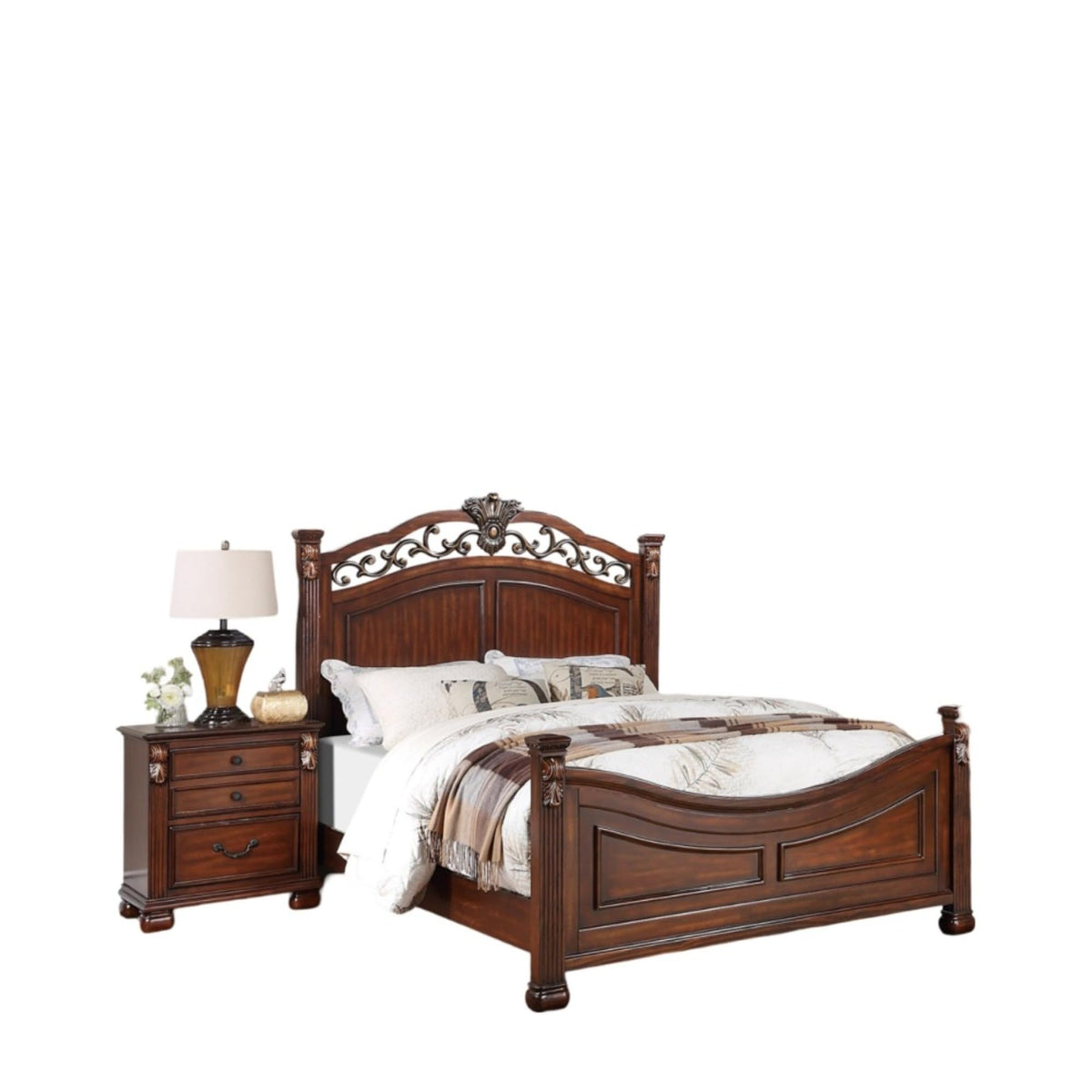 King Bed Frame with Ornate Post Headboard Solid Pine Wood Z874147