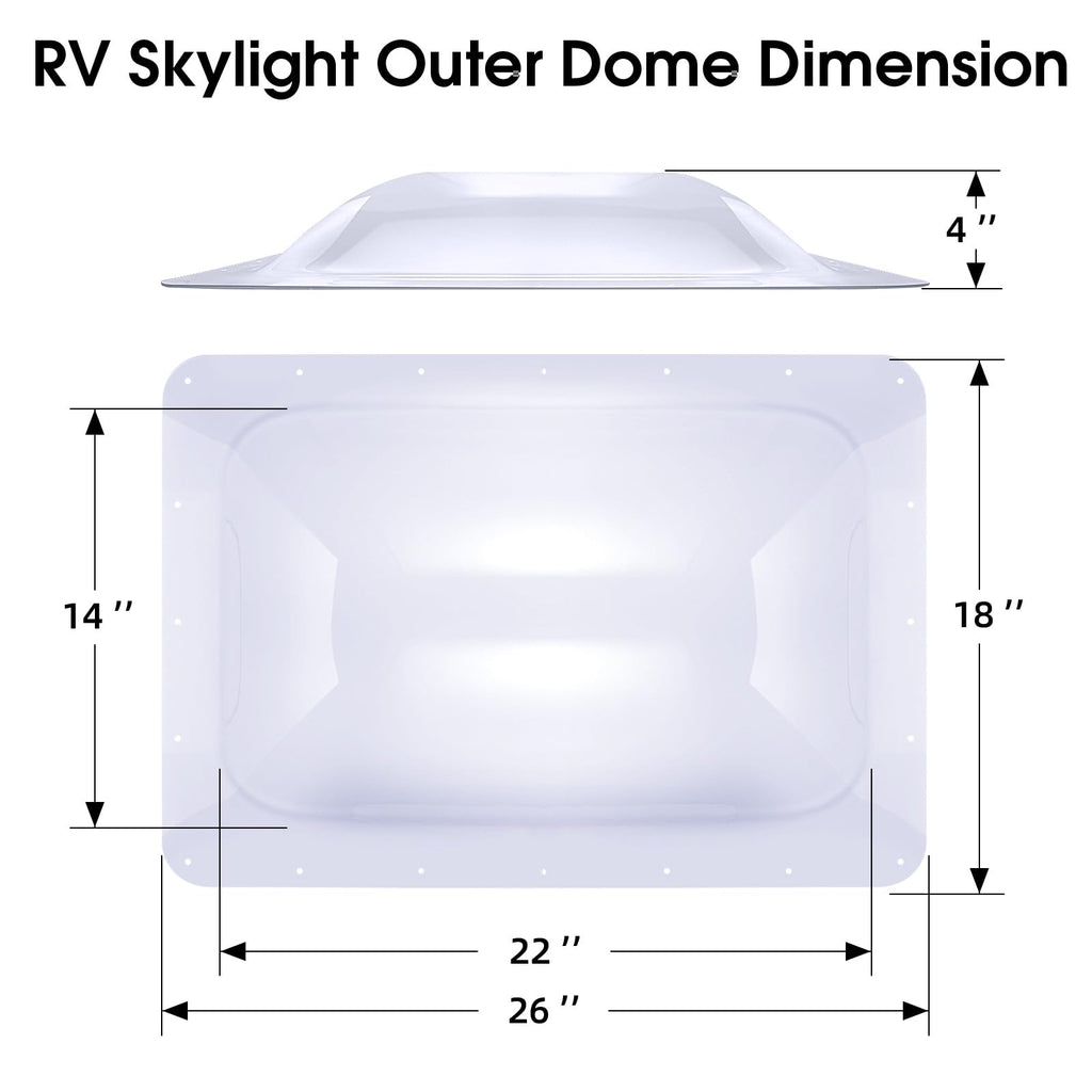 18" x 26" RV Shower Skylight Cover Outer Dome with Inner Dome and Sealant, White C610