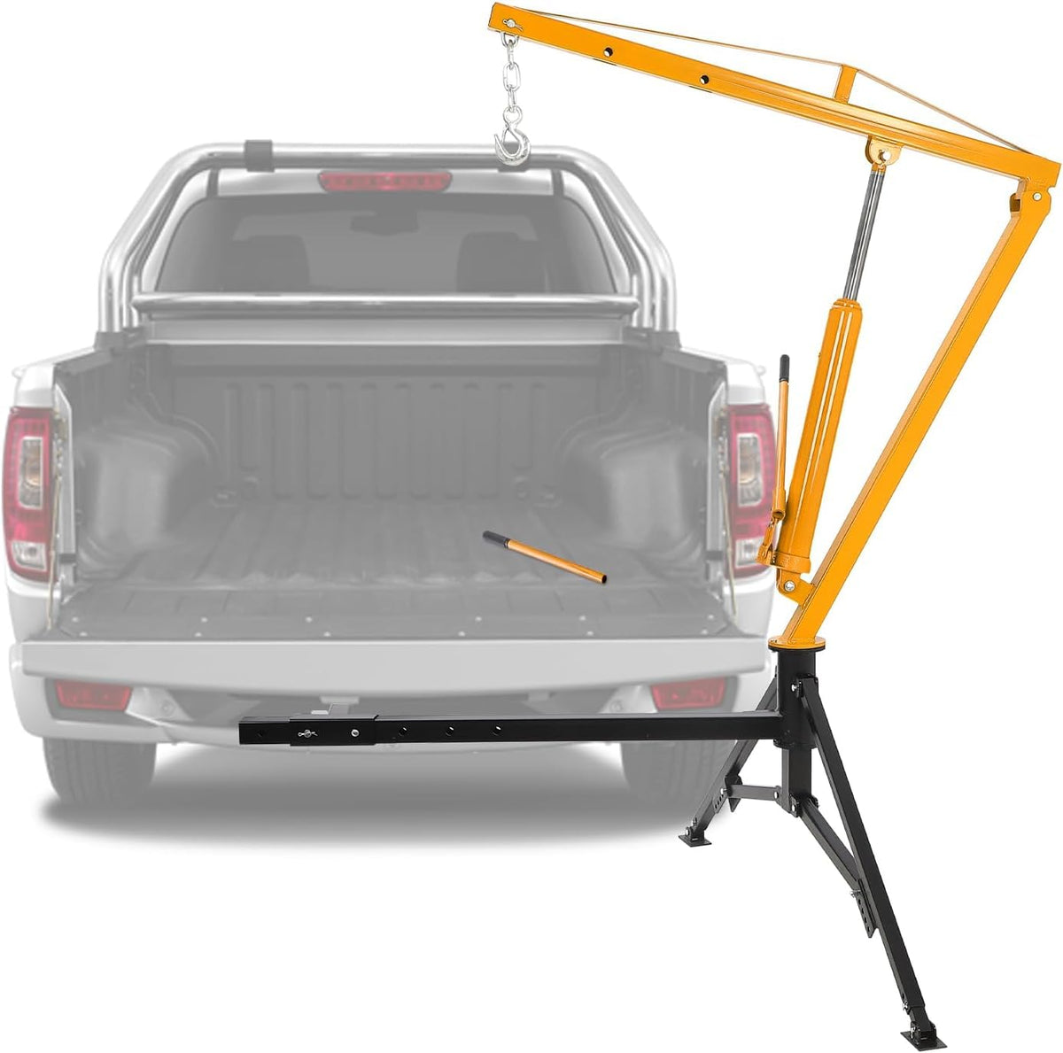 Hydraulic Hitch Mounted Pickup Truck Crane, 1000 Lbs Capacity, 360° Swivel, Yellow C201