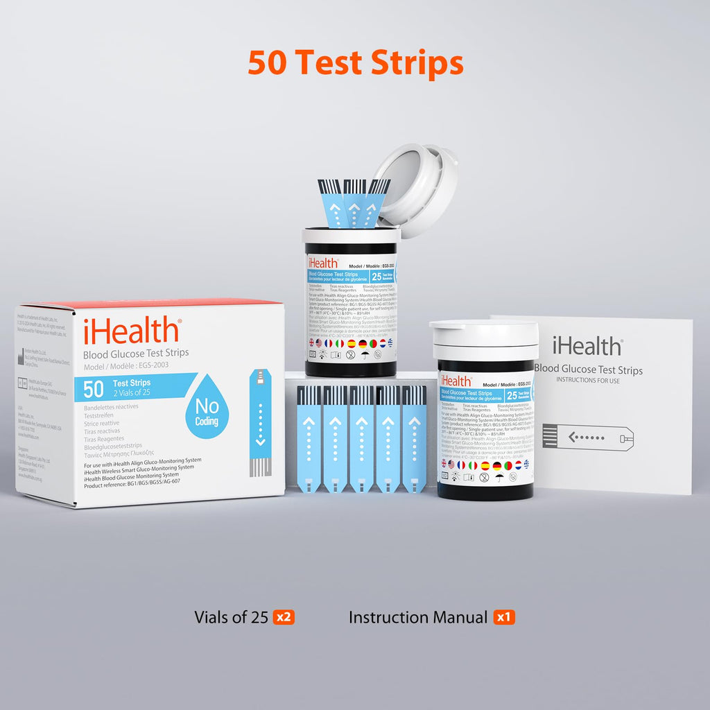 Blood Glucose Test Strips and Control Solution, 50 Count No Coding H129