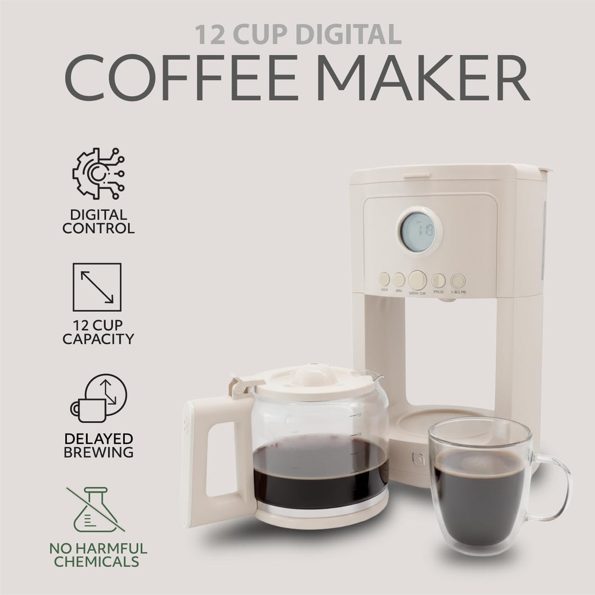 12 Cup Programmable Drip Coffee Maker with Glass Pot G3118