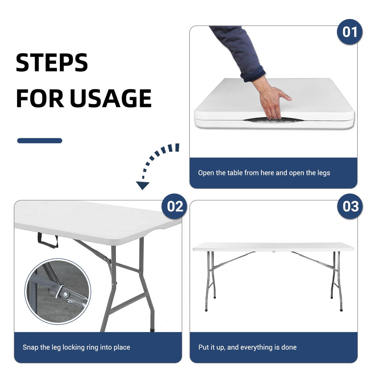 6ft Heavy Duty Foldable Plastic Table with Carrying Handle H710