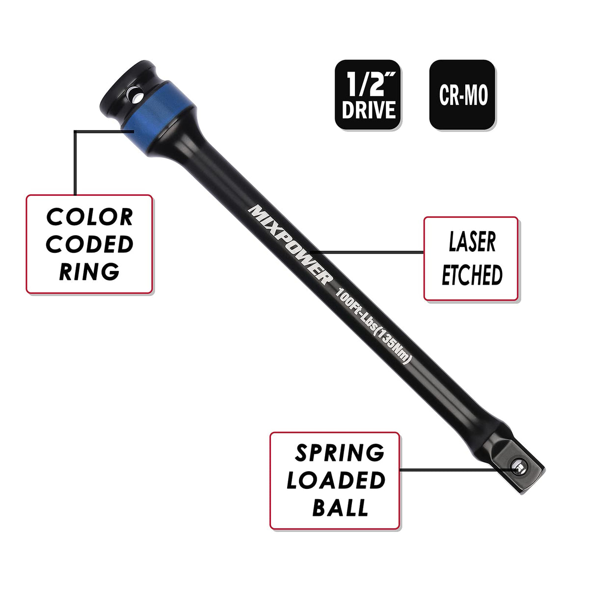 5 Piece 1/2" Drive Torque Limiting Socket Extension Bars K935319