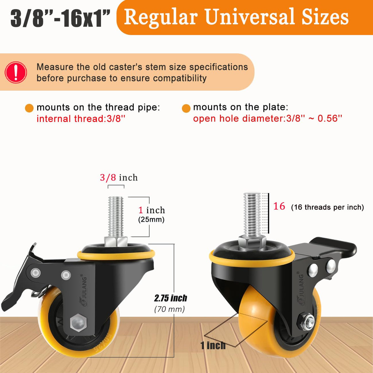 2 inch Threaded Stem Caster Wheels Set of 4 Heavy Duty E81331