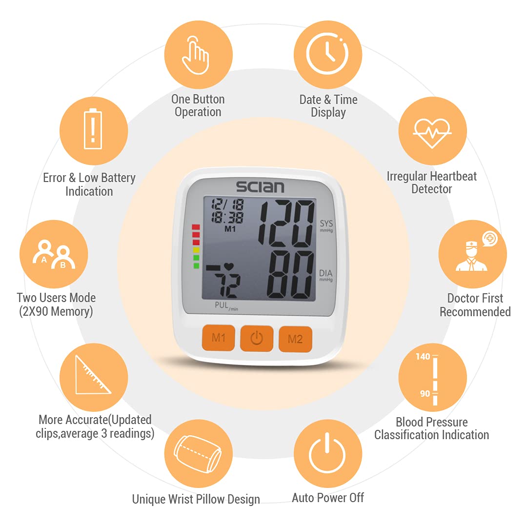 Wrist Blood Pressure Cuff with Adjustable Cuff and LCD Display S2093