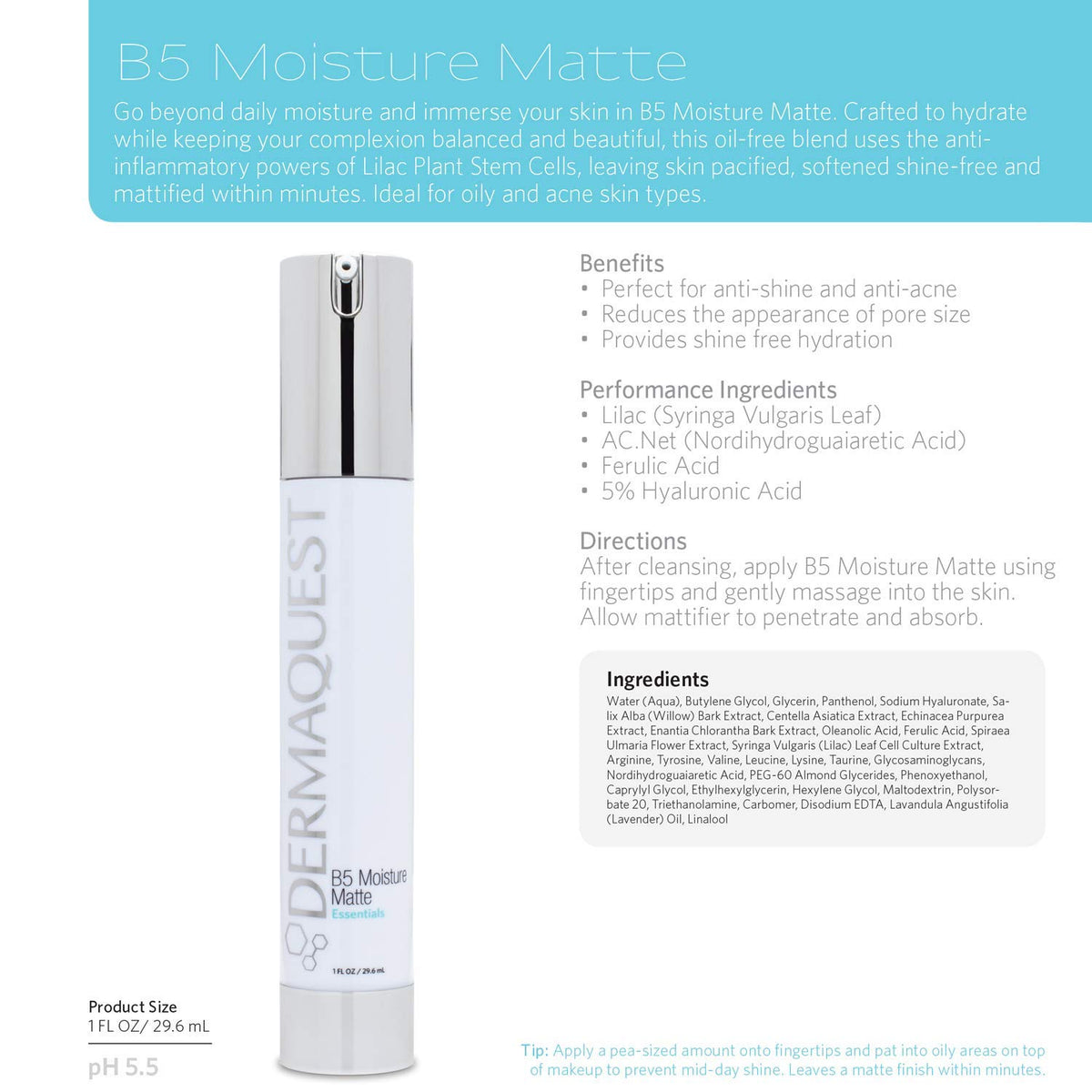 B5 Moisture Matte Face Moisturizer 1oz F596