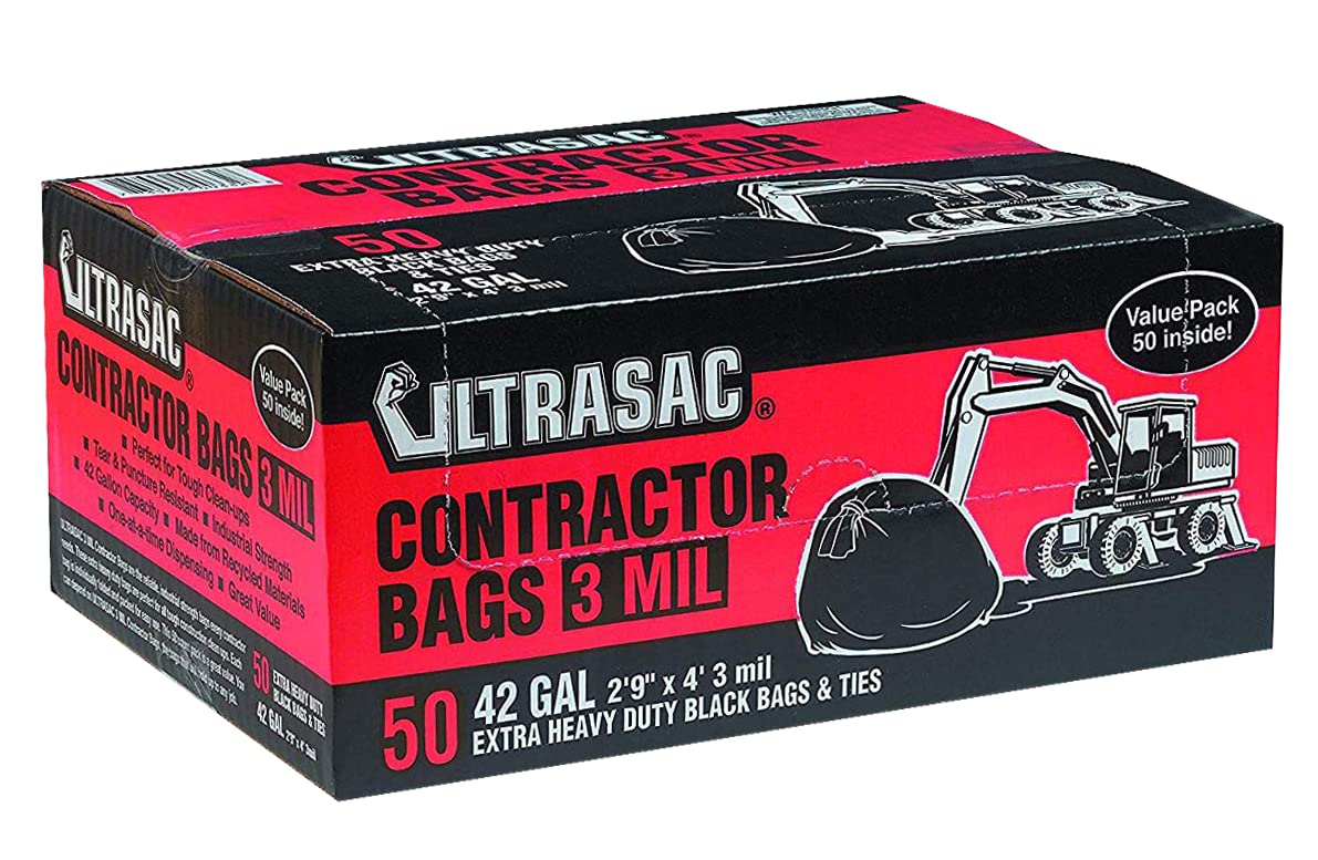 Heavy Duty 50 Pack 42 Gallon 3 MIL Black Contractor Bags K931