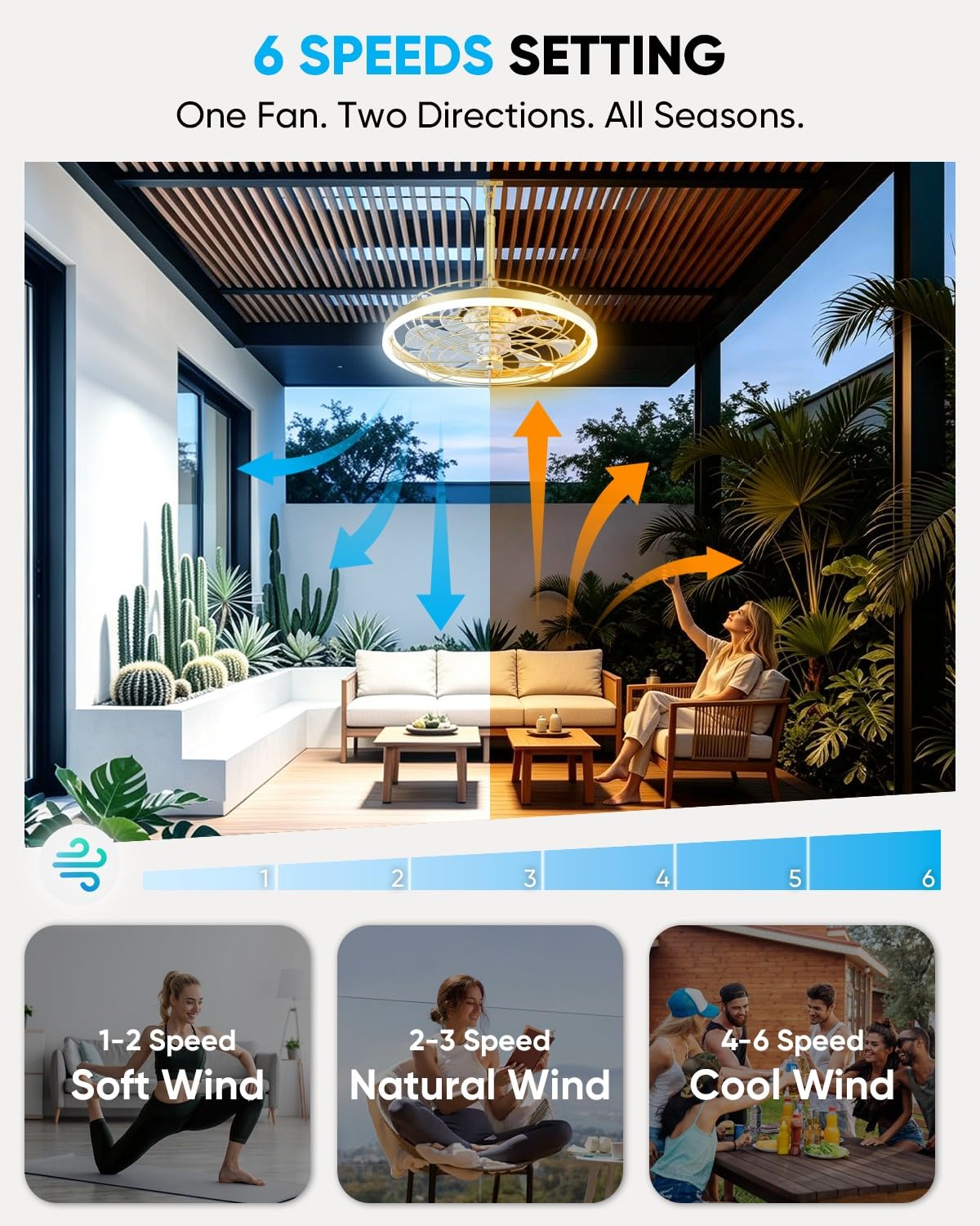 20" Gold Outdoor Ceiling Fan with Light Y15632