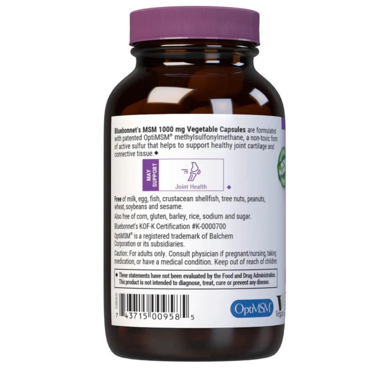 MSM 1000mg Sulfur Supplement 60 Veggie Capsules G472