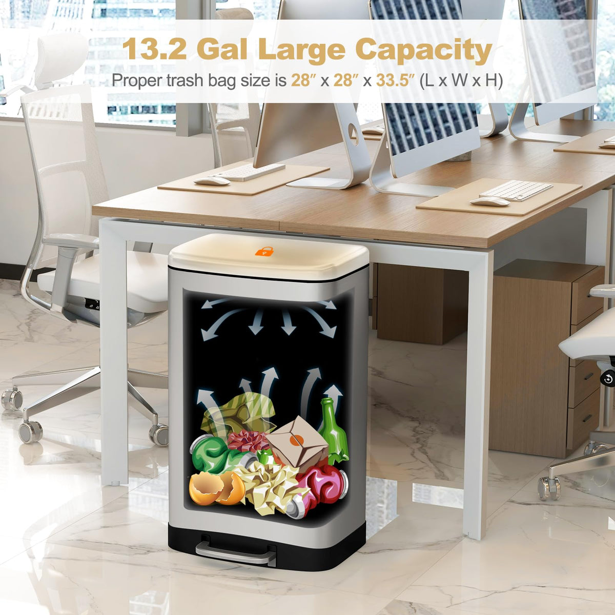 13.2 Gal Stainless Steel Step-on Trash Can Y558
