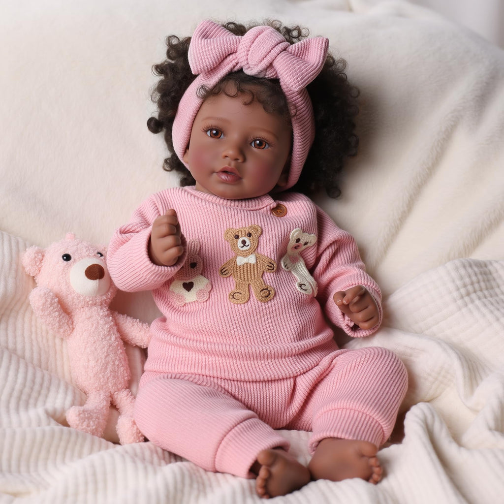 20 Inch Black Reborn Baby Doll with Rooted Hair Z7947