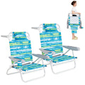 2Pcs Folding Camping Chair with Adjustable Backrest, Cup Holder & Headrest, Green Y6283