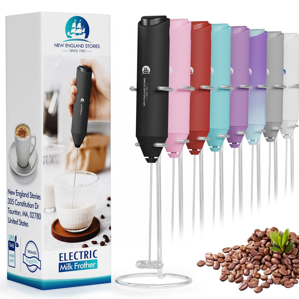 Black Handheld Milk Frother with Stand J1343