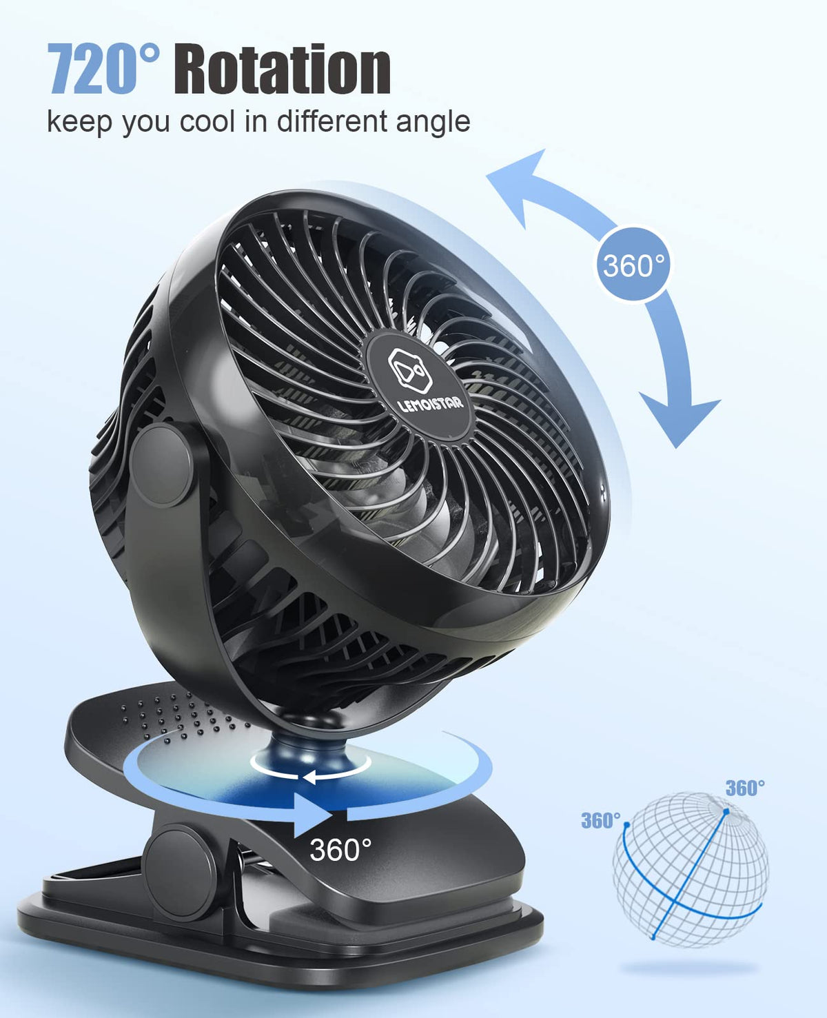 Battery Operated Clip on Fan, USB Powered Portable Desk Fan 4 Speeds X616475