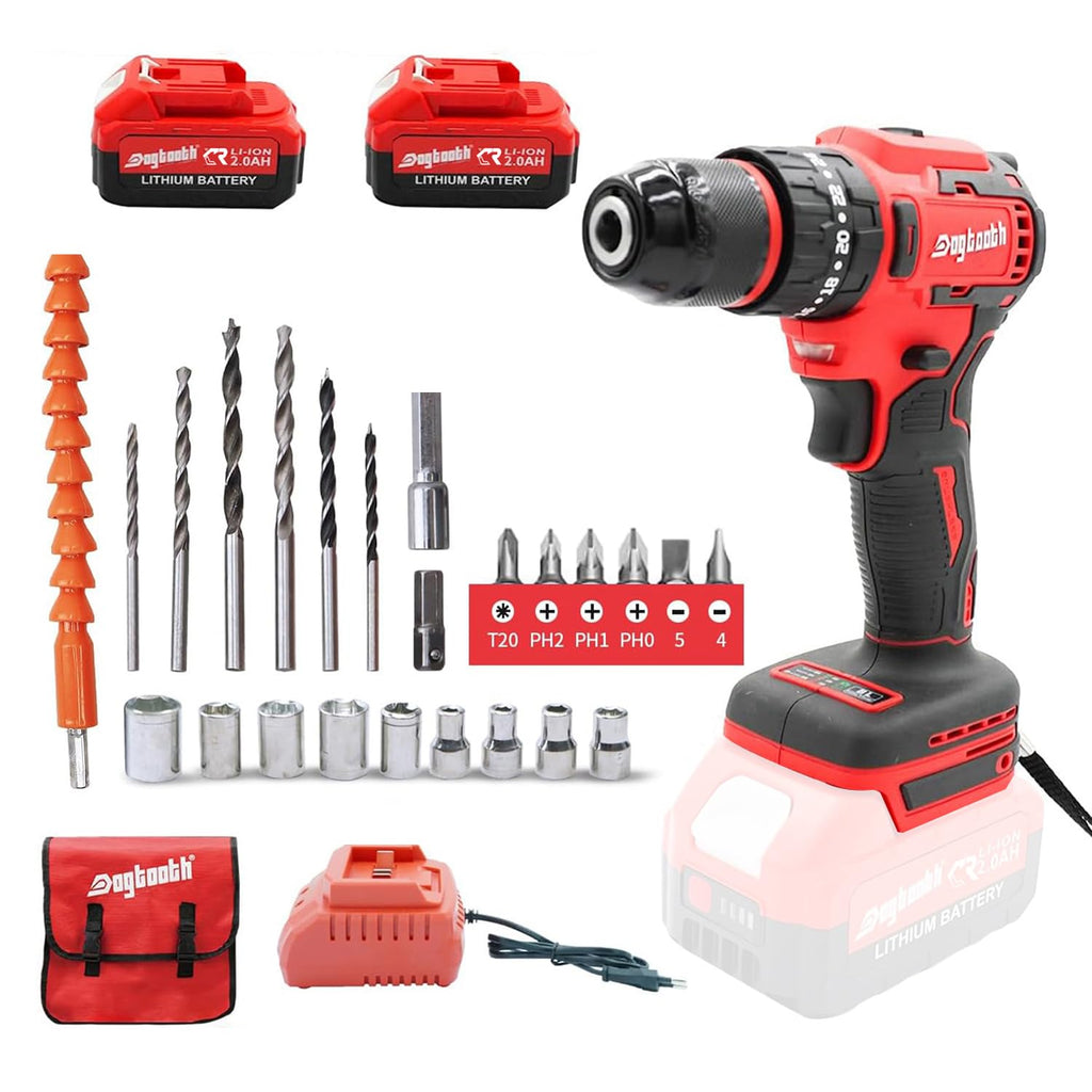 21V Cordless Drill Driver Electric Screwdriver Set with 2 Batteries and Charger Q166683