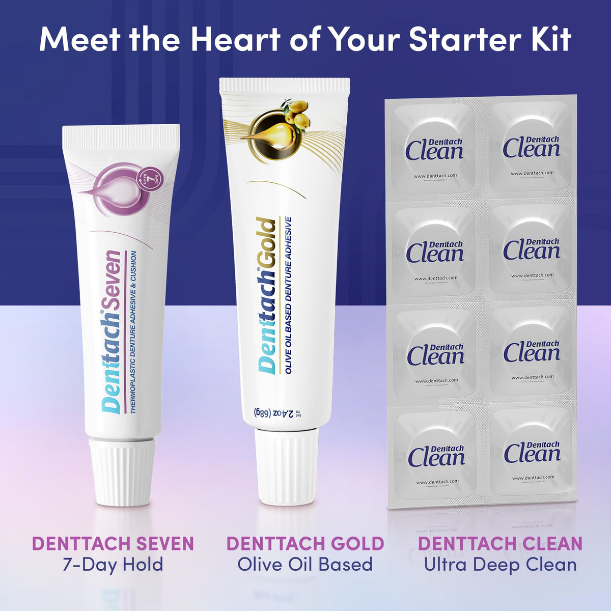 9 Piece Denture Starter Kit with Adhesive, Clean Tablets, Case, Brush, Scissors, Tweezers & Towel K942449