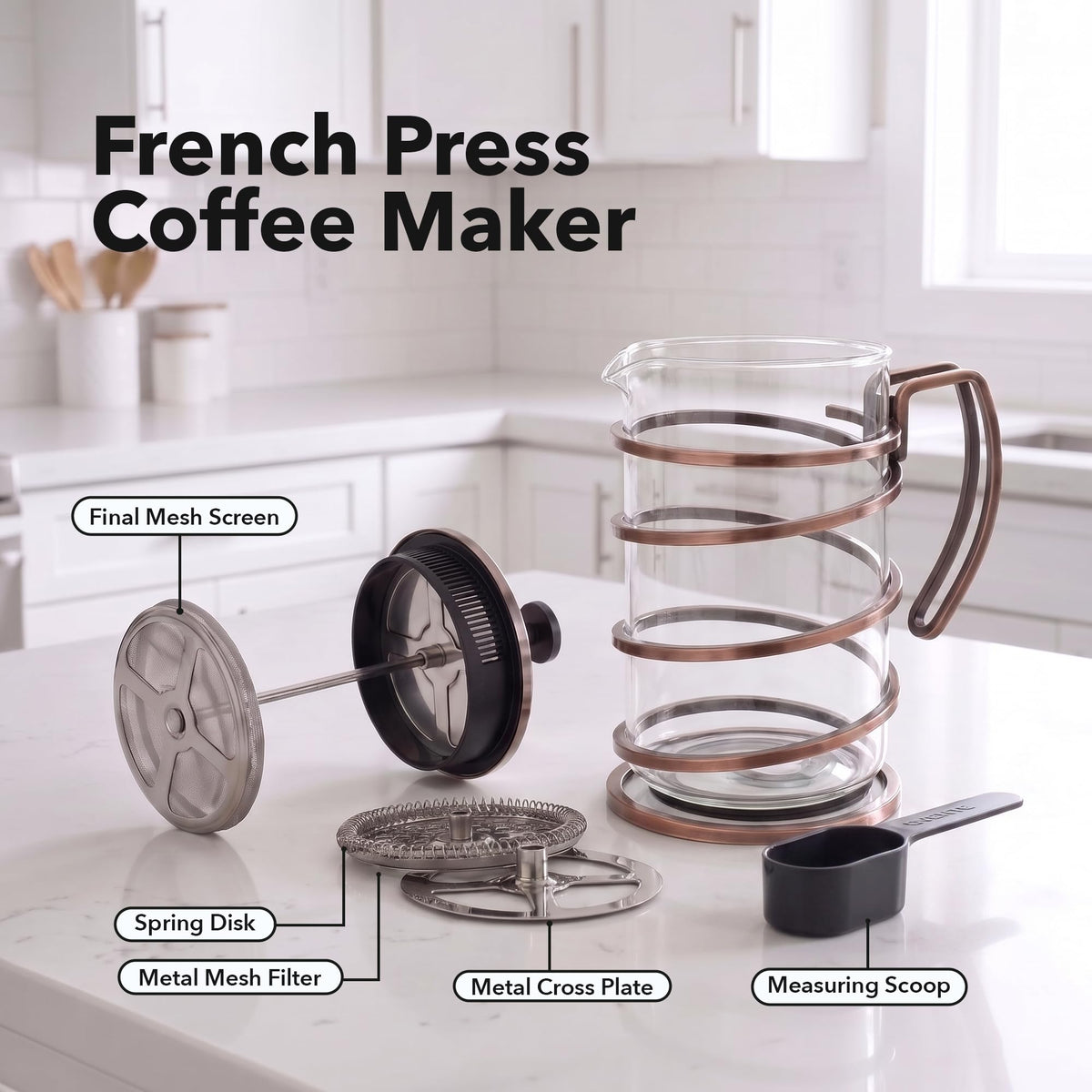 French Press Coffee Maker 27oz with 4 Filters X37088