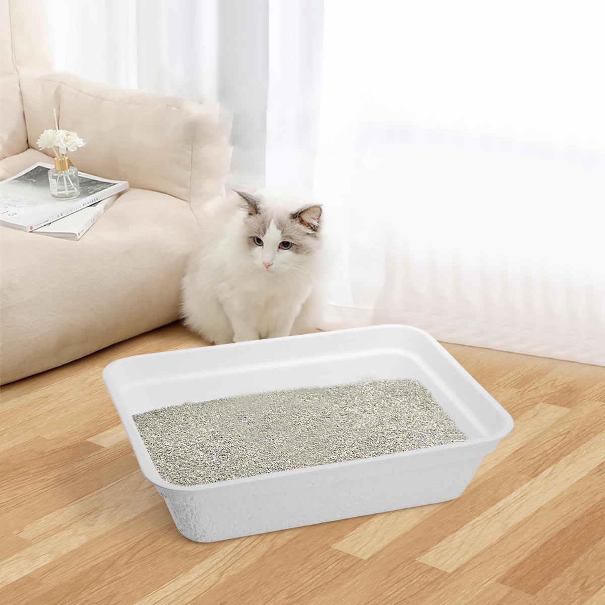 8 Pack White Cardboard Disposable Cat Litter Boxes K340576