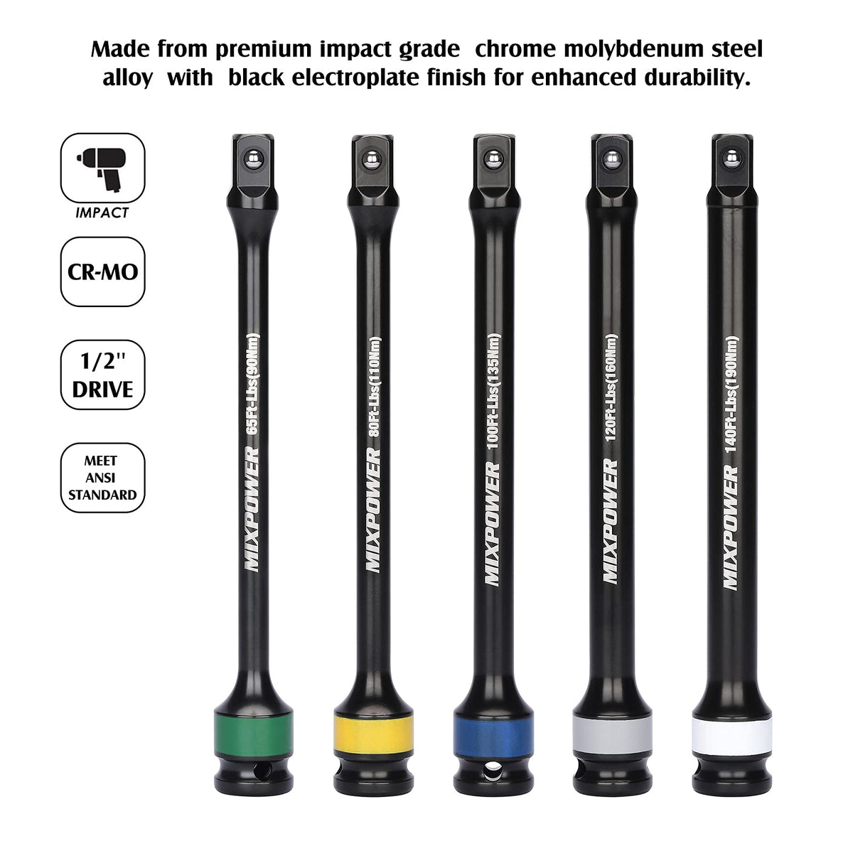 5 Piece 1/2" Drive Torque Limiting Socket Extension Bars K935319