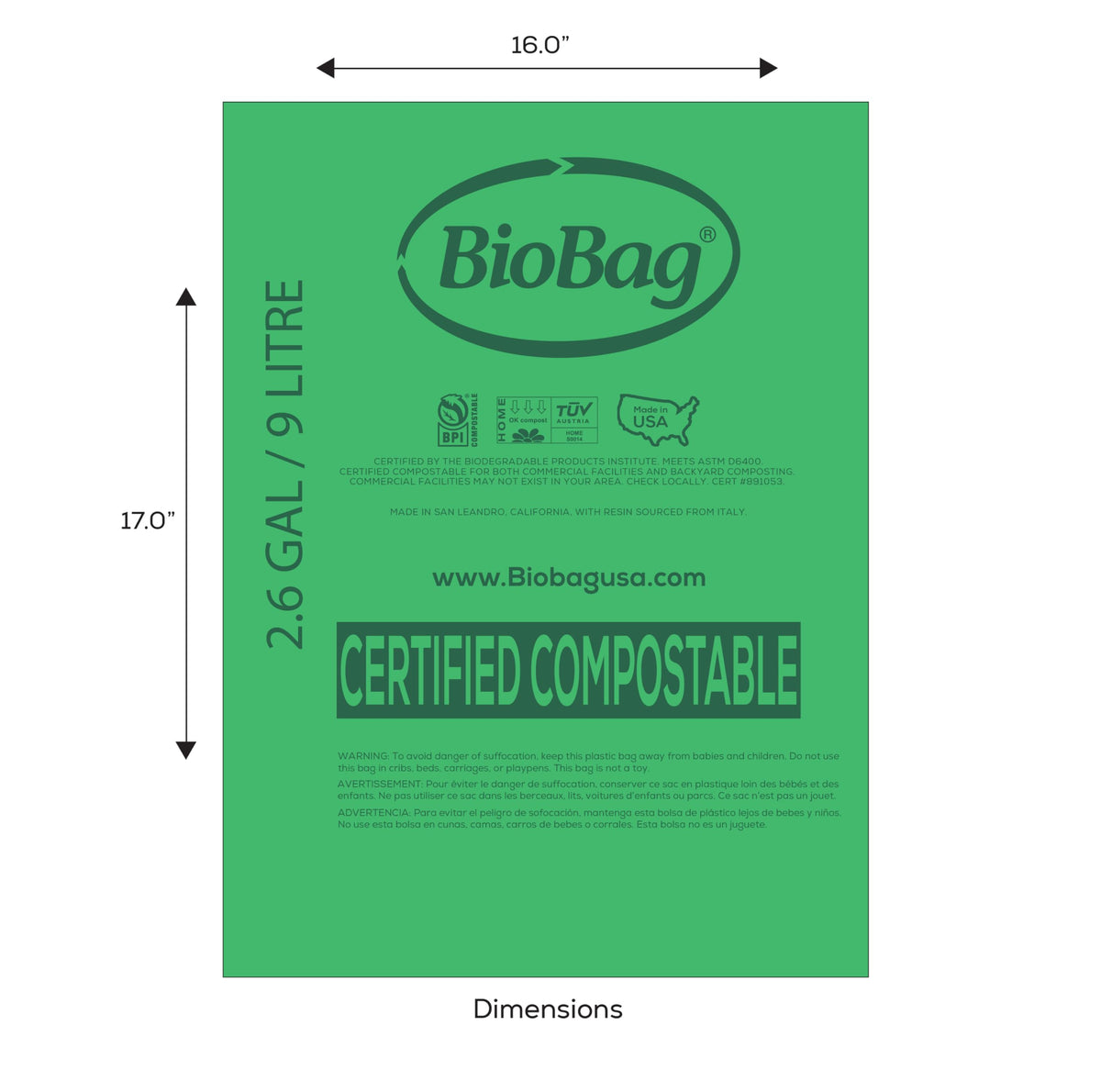 2.6 Gallon Compostable Food Scrap Bags 100 Count N6677