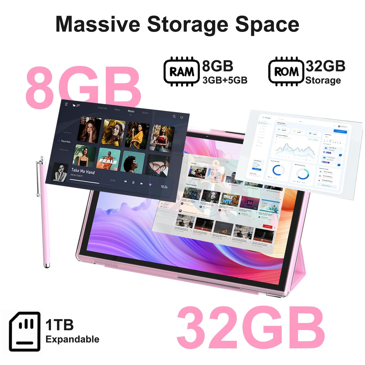 10 Inch Android Tablet with Case Stylus 8GB RAM 32GB ROM N606998