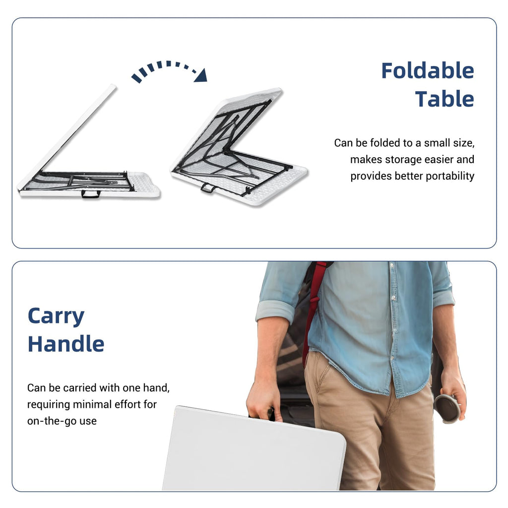 6ft Heavy Duty Foldable Plastic Table with Carrying Handle H710