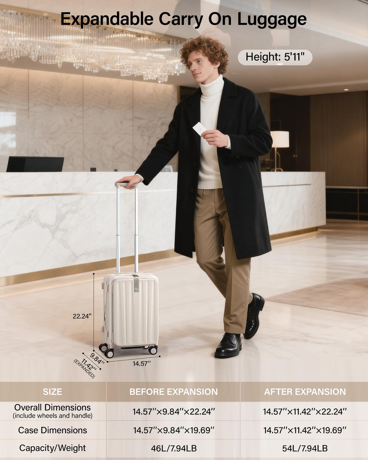 20 Inch Expandable Carry On Hard Shell Suitcase with Wheels G8981