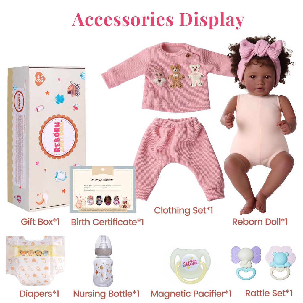 20 Inch Black Reborn Baby Doll with Rooted Hair Z7947
