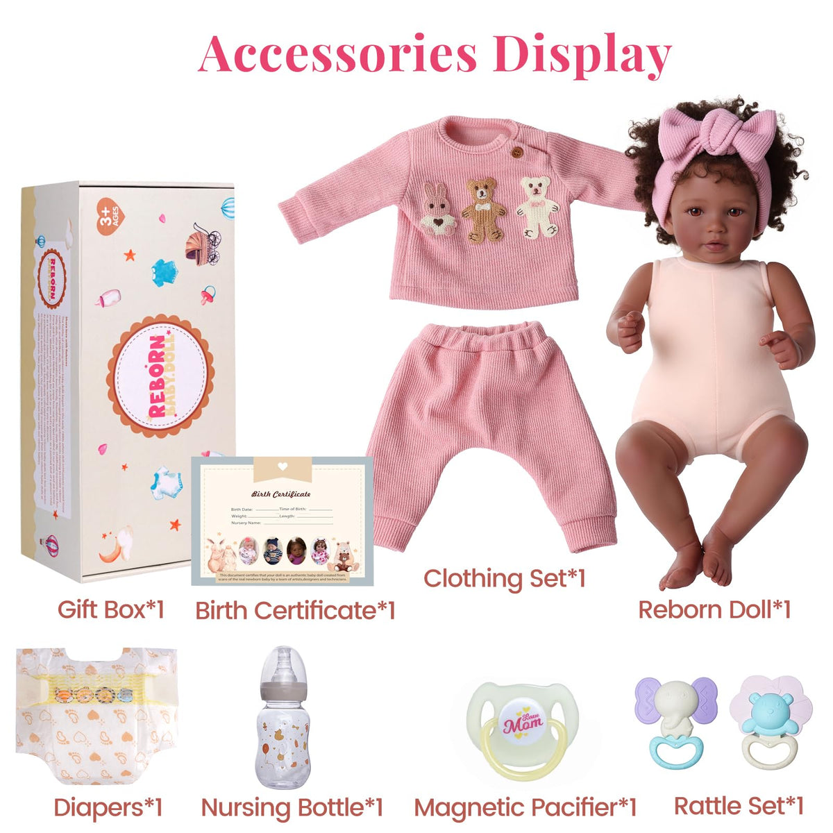 20 Inch Black Reborn Baby Doll with Rooted Hair Z7947