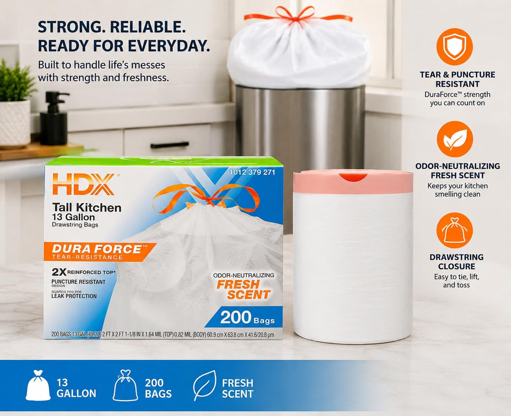 13 Gallon Fresh Scent Drawstring Trash Bags Y396