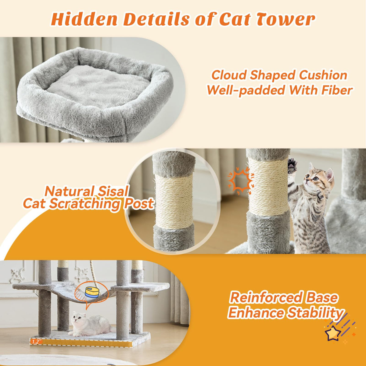 66 Inch Cat Tree Tower with Sisal Scratching Post G2796