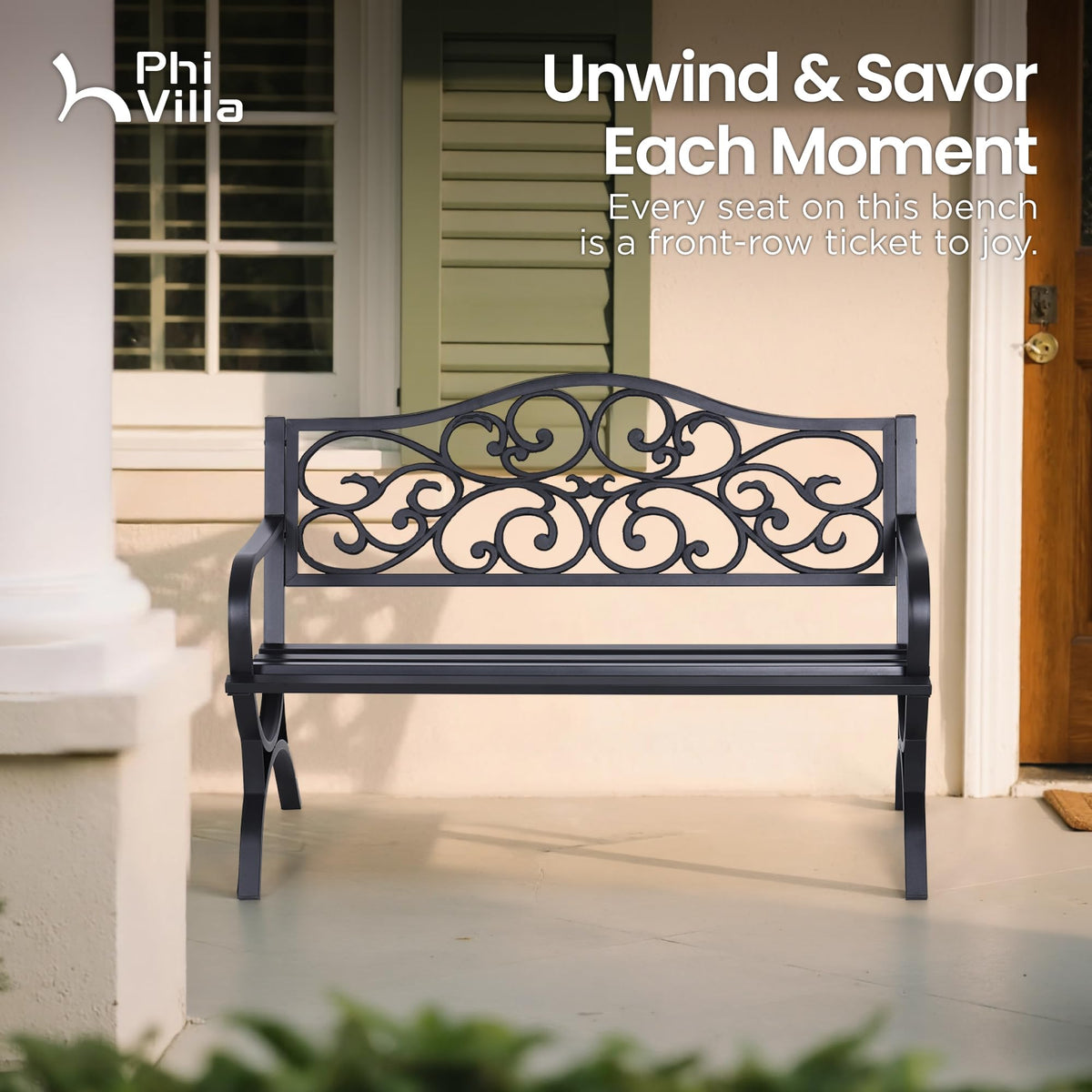 50 Inches Cast Iron Steel Frame Outdoor Garden Bench M569