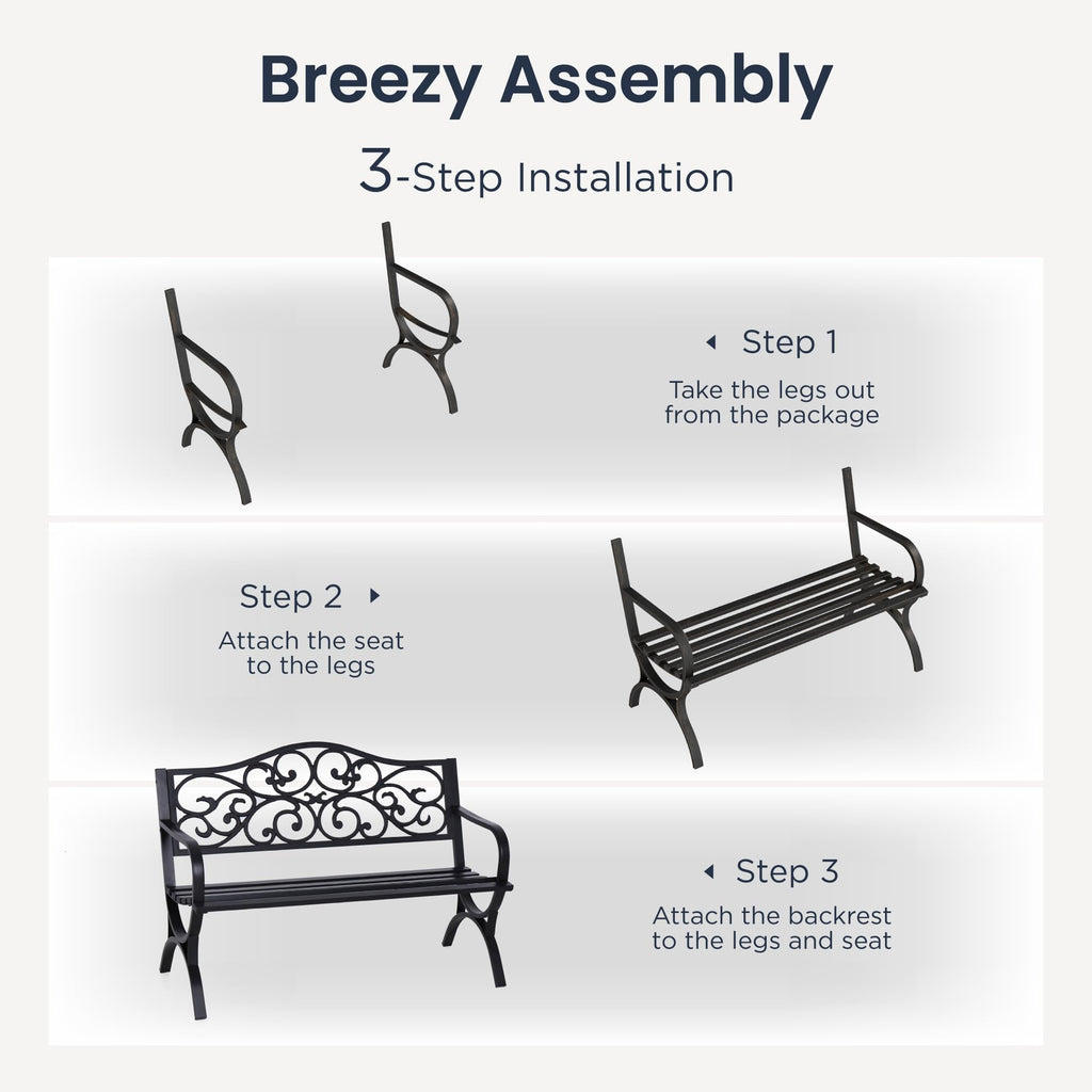 50 Inches Cast Iron Steel Frame Outdoor Garden Bench M569