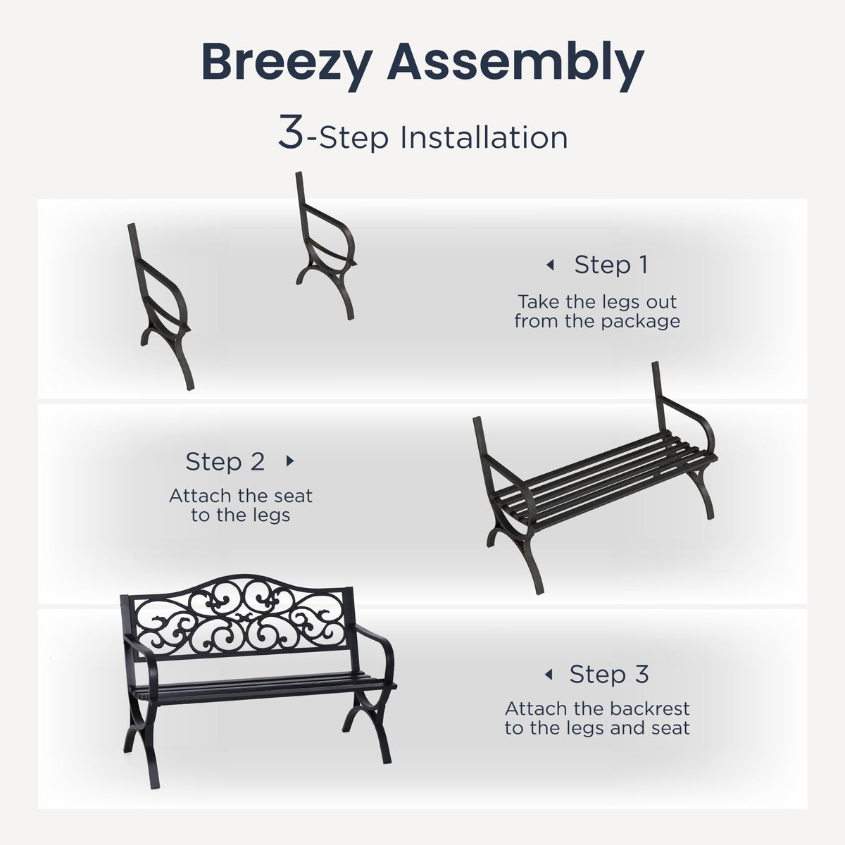 50 Inches Cast Iron Steel Frame Outdoor Garden Bench M569