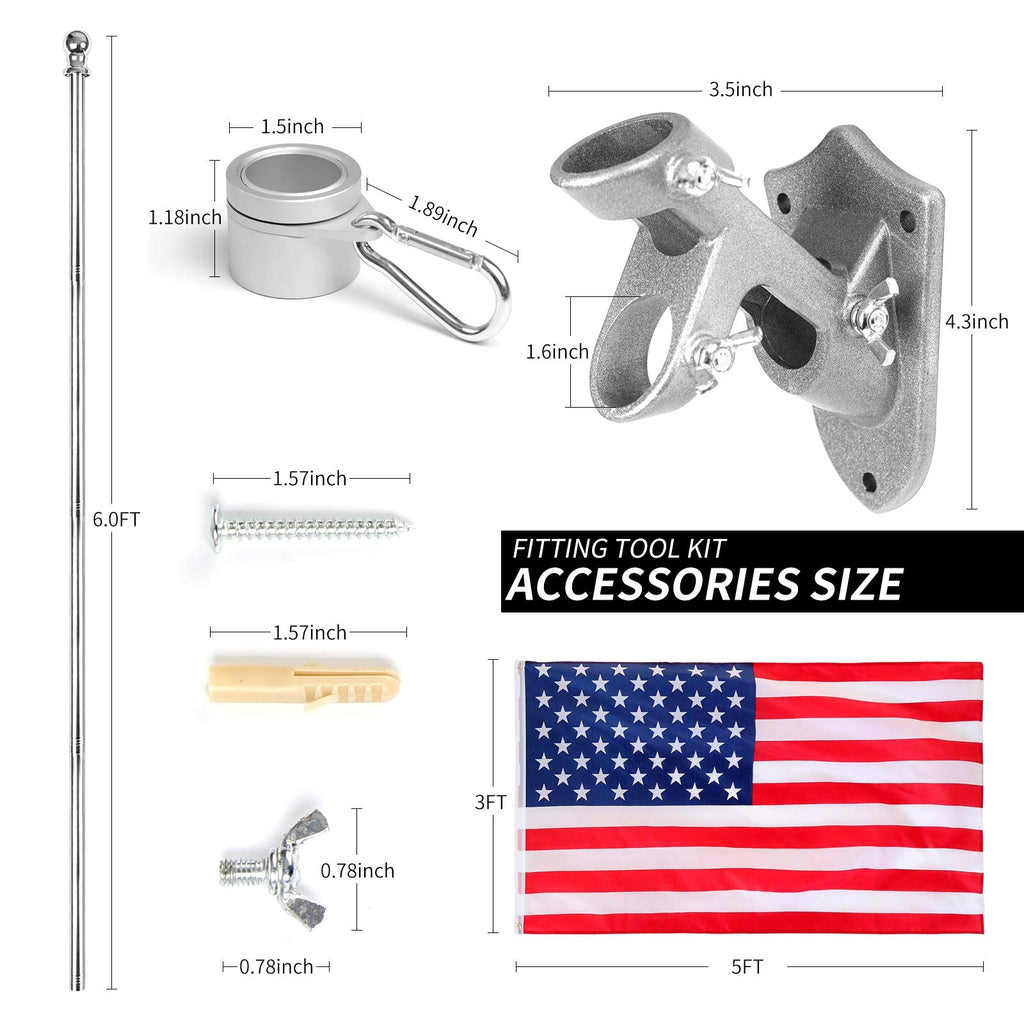 6 Ft Stainless Steel Flag Pole Kit with 3x5 Ft Nylon Flag Q999991