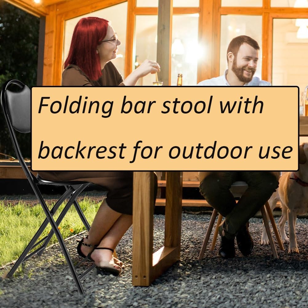 18 Inch Black Folding Bar Stool with Back M100684