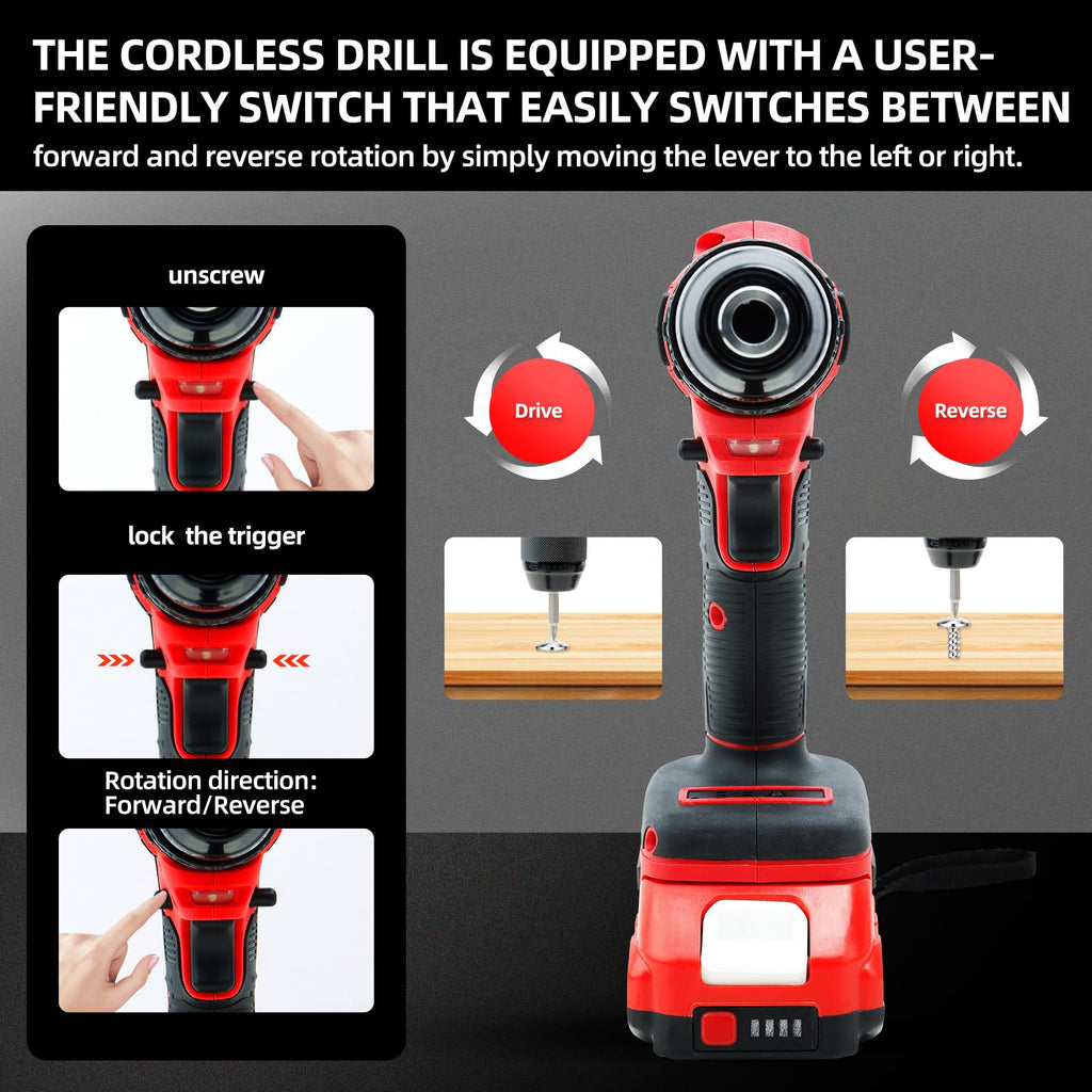 21V Cordless Drill Driver Electric Screwdriver Set with 2 Batteries and Charger Q166683