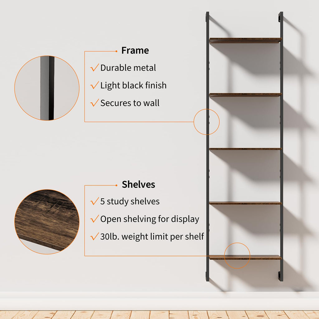 5 Tier Wall Mounted Bookshelf E320