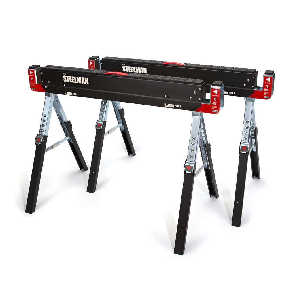 Adjustable Height Folding Steel Sawhorses Set of Two P1762