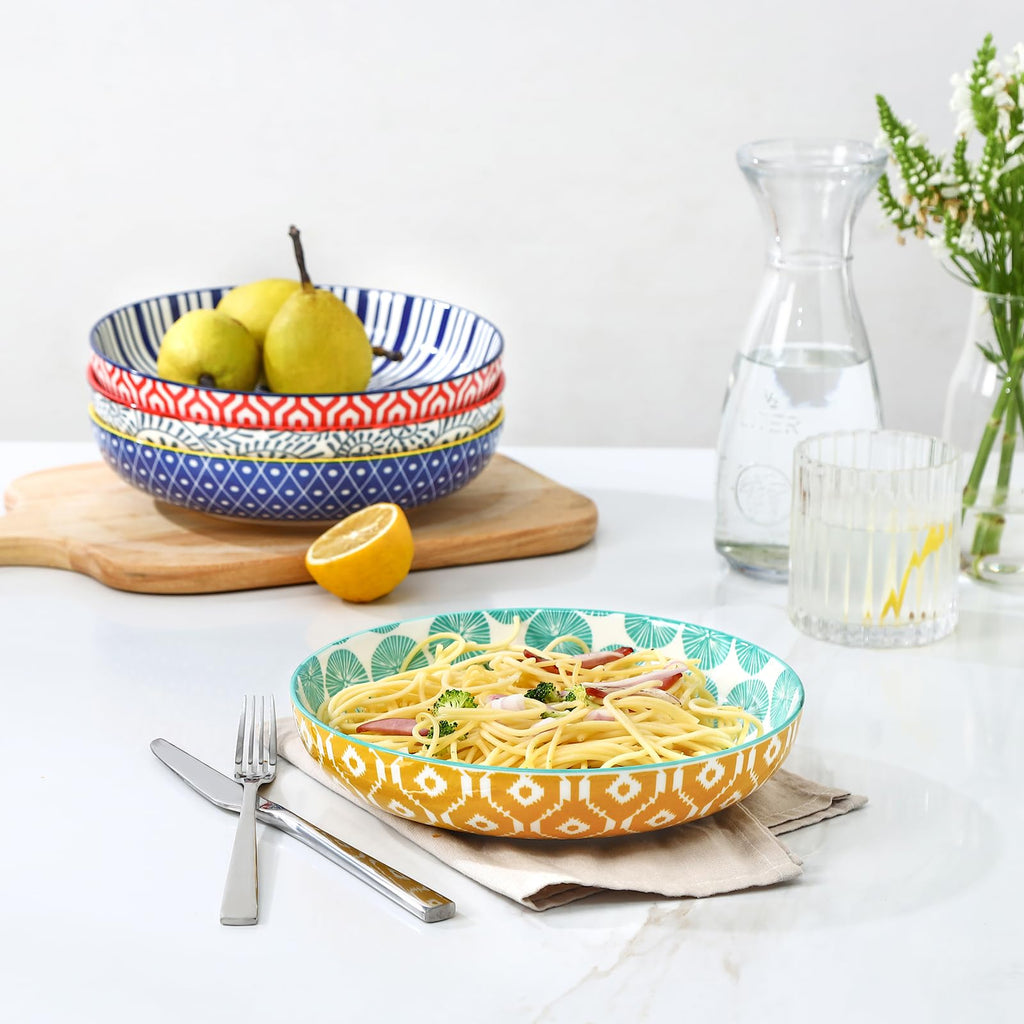 Ceramic Pasta Bowls Set of 4, 34 OZ Y480