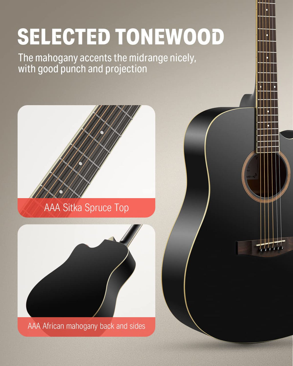 Black Full Size 41'' Steel-String Acoustic Guitar U848241