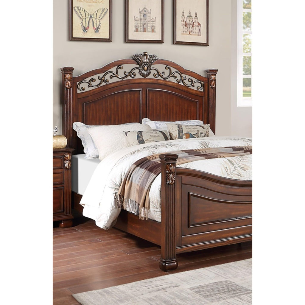 King Bed Frame with Ornate Post Headboard Solid Pine Wood Z874147